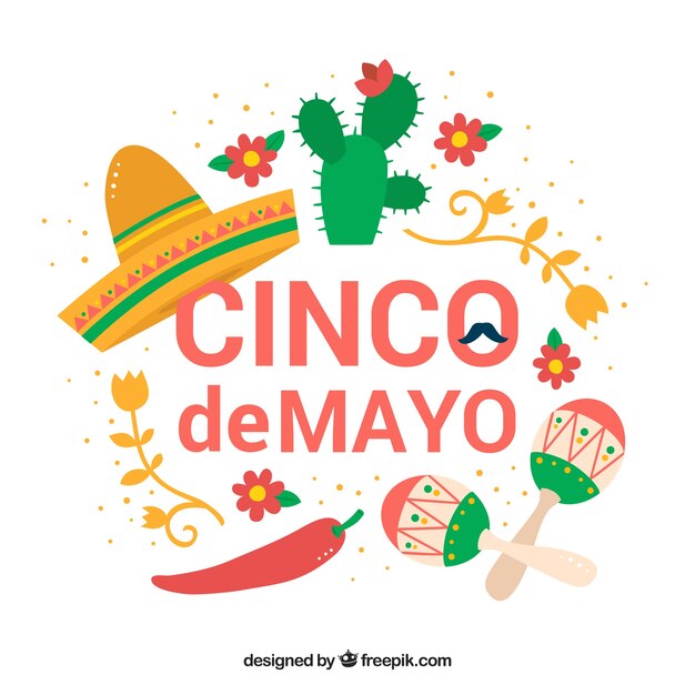 Diseño plano de elementos del cinco de mayo