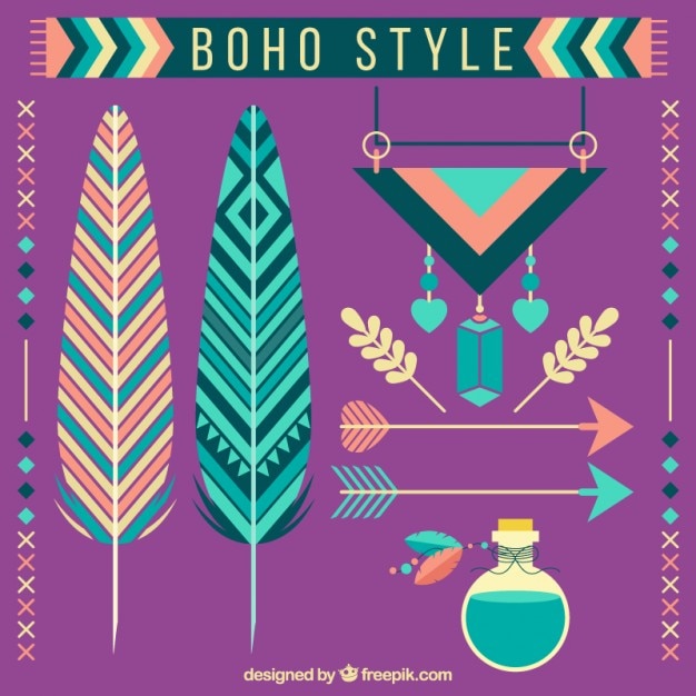 Diseño plano de elementos de estilo boho