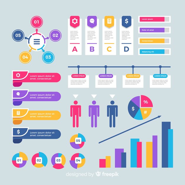 Diseño plano de elementos infográficos coloridos