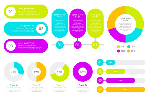 Diseño plano elementos infográficos coloridos