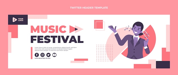Vector gratuito diseño plano del encabezado de twitter del festival de música