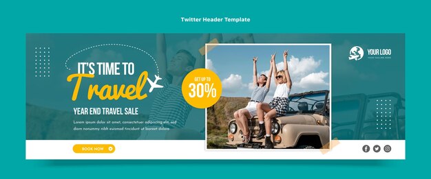Diseño plano de encabezado de twitter de viajes