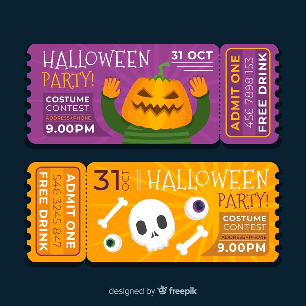 Diseño plano de entradas para el concurso de disfraces de halloween