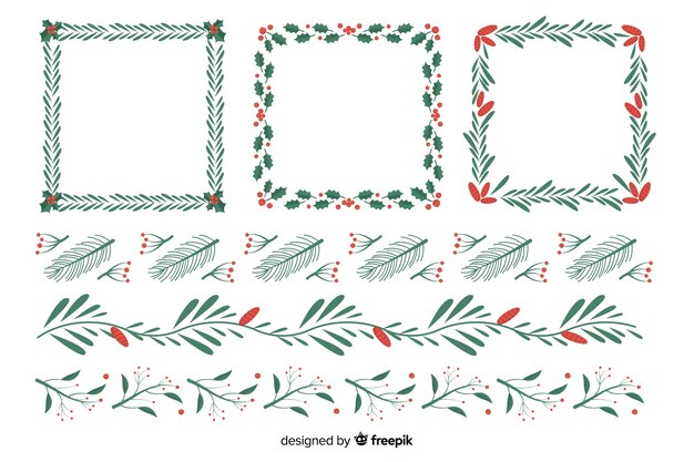 Diseño plano establece marcos y bordes navideños