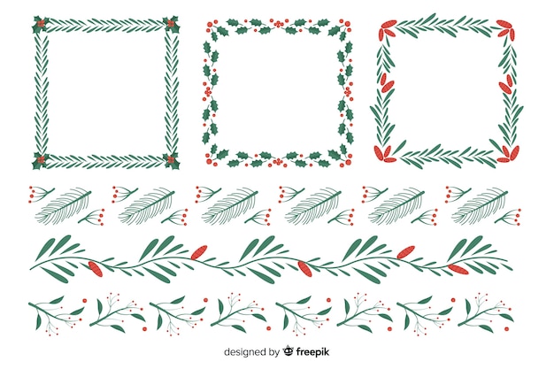 Diseño plano establece marcos y bordes navideños