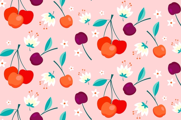 Diseño plano con estampado de frutas y flores.
