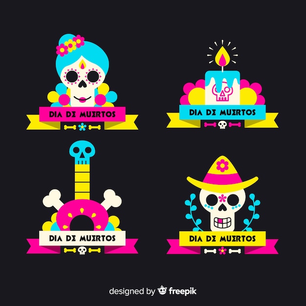 Vector gratuito diseño plano etiqueta día de muertos