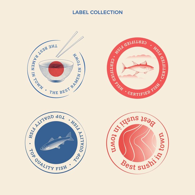 Diseño plano de etiquetas e insignias alimentarias.