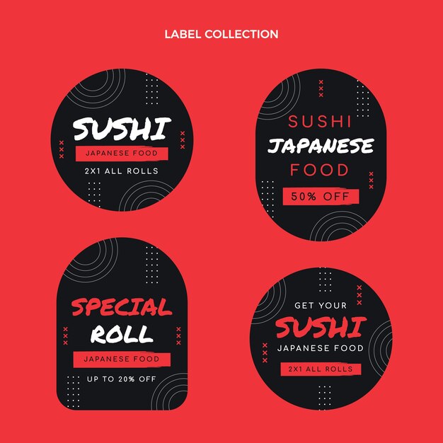 Diseño plano de etiquetas e insignias alimentarias.