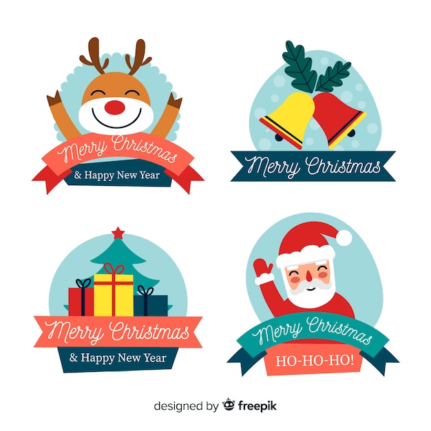 Vector gratuito diseño plano para etiquetas navideñas e insignias