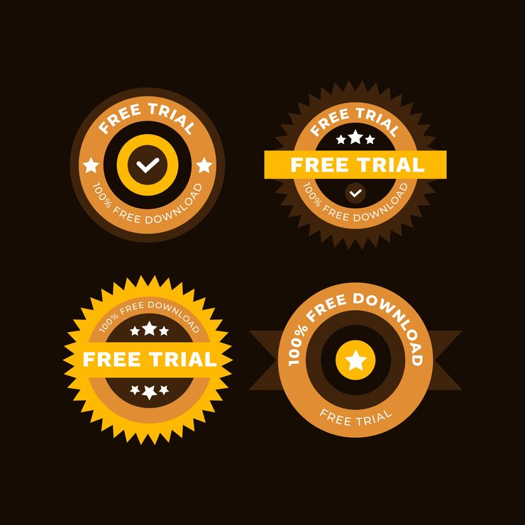 Vector gratuito diseño plano de etiquetas y sellos de prueba gratis.