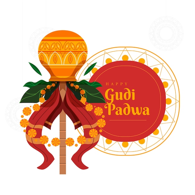 Vector gratuito diseño plano para evento gudi padwa