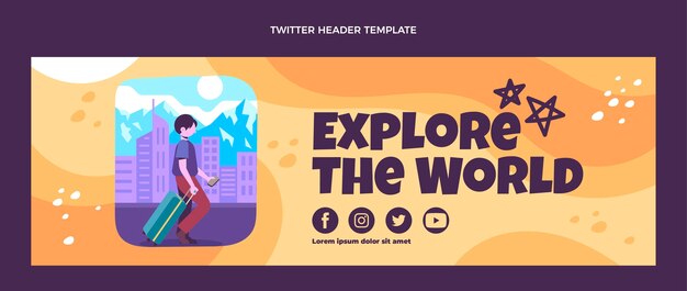 Diseño plano explorar el mundo encabezado de twitter