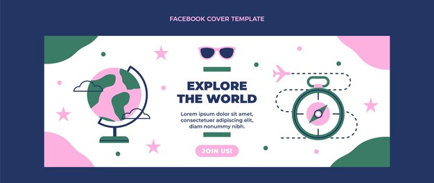 Diseño plano explorar el mundo portada de facebook