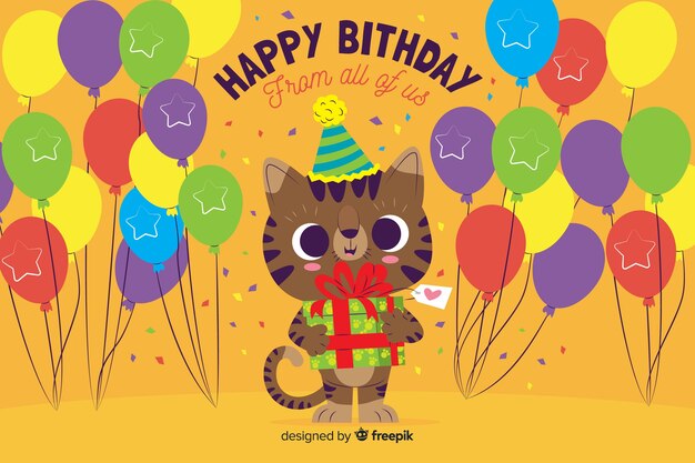 Diseño plano feliz cumpleaños fondo