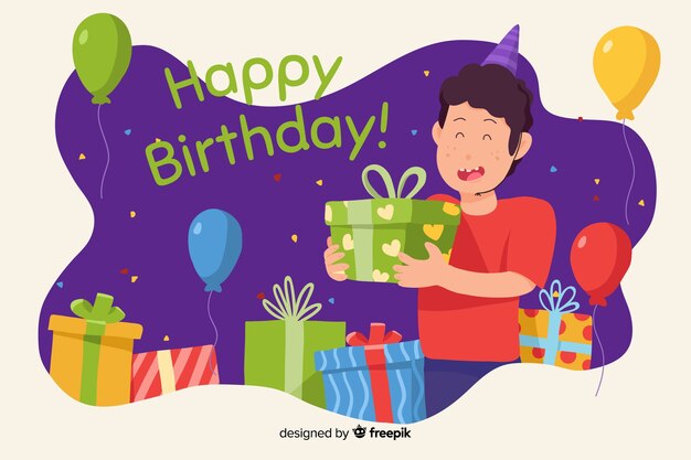Diseño plano feliz cumpleaños fondo