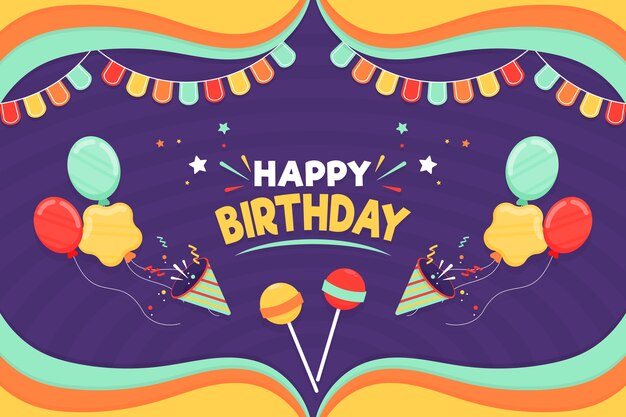 Diseño plano feliz cumpleaños fondo
