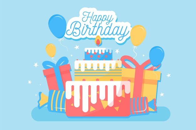 Diseño plano feliz cumpleaños fondo