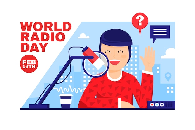 Vector gratuito diseño plano feliz día mundial de la radio personaje