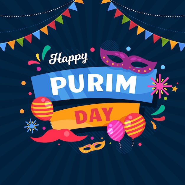 Vector gratuito diseño plano feliz día de purim saludo