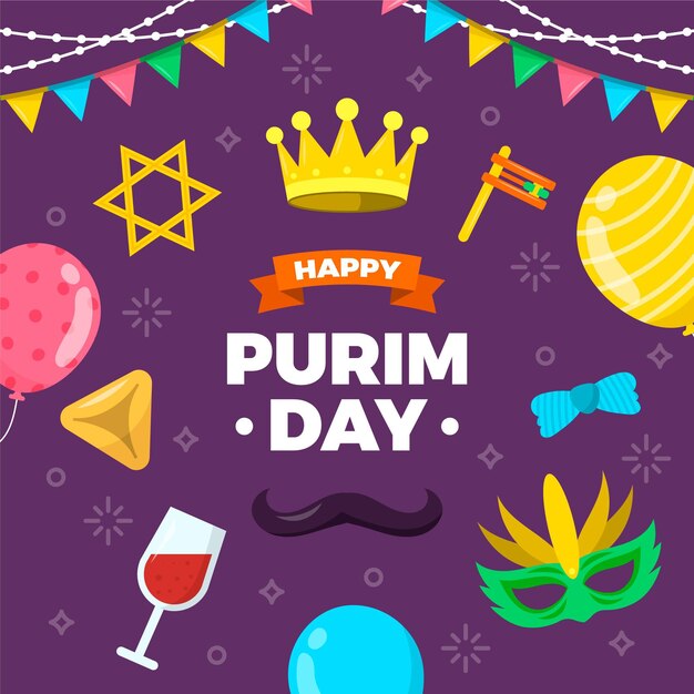 Diseño plano feliz día de Purim