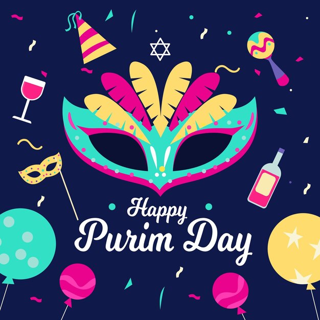 Diseño plano feliz día de purim