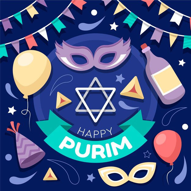 Diseño plano feliz día de Purim
