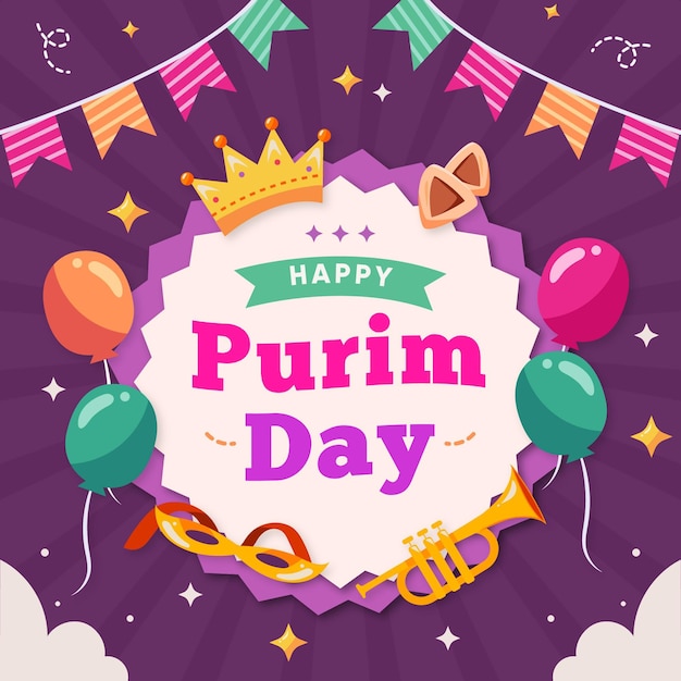 Diseño plano feliz día de purim