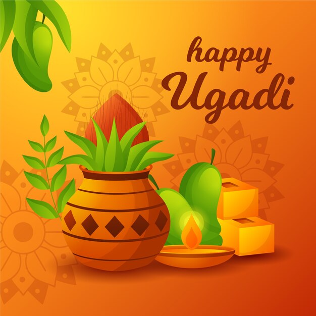 Diseño plano feliz ugadi