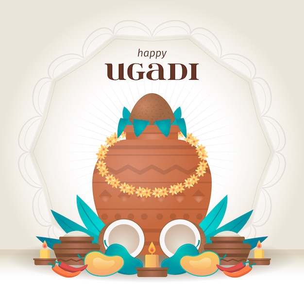 Diseño plano feliz ugadi