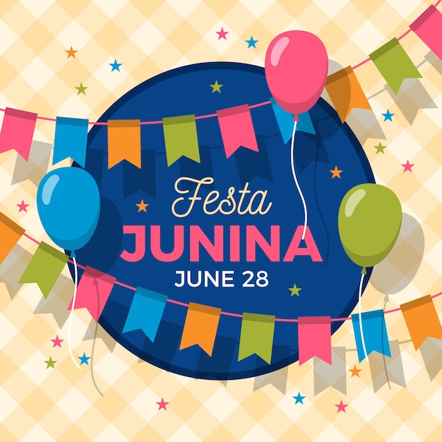 Diseño plano festa junina guirnaldas y globos