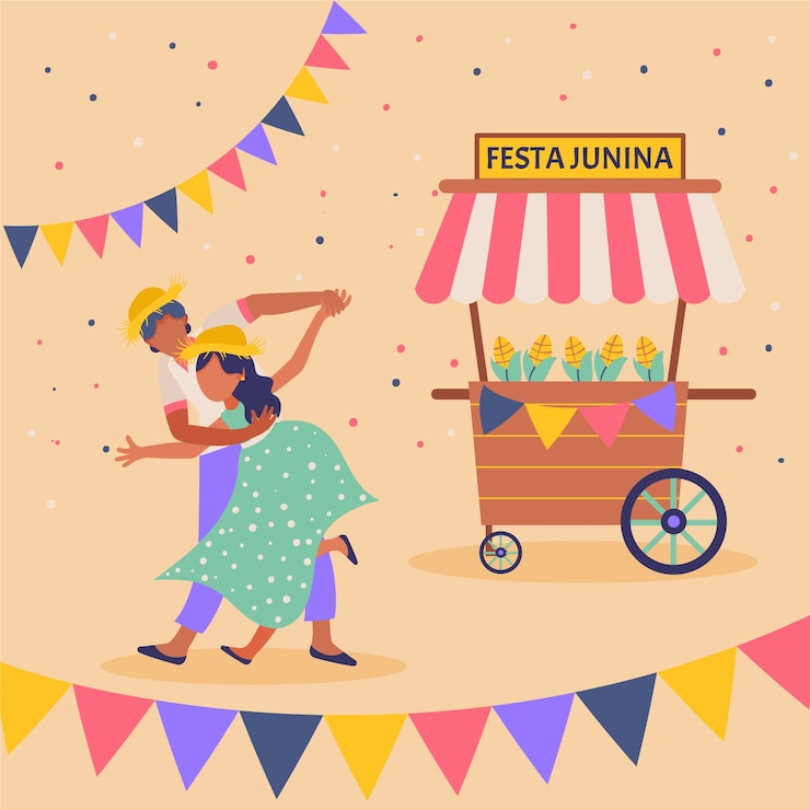 Vector gratuito diseño plano festa junina hombre y mujer ilustración
