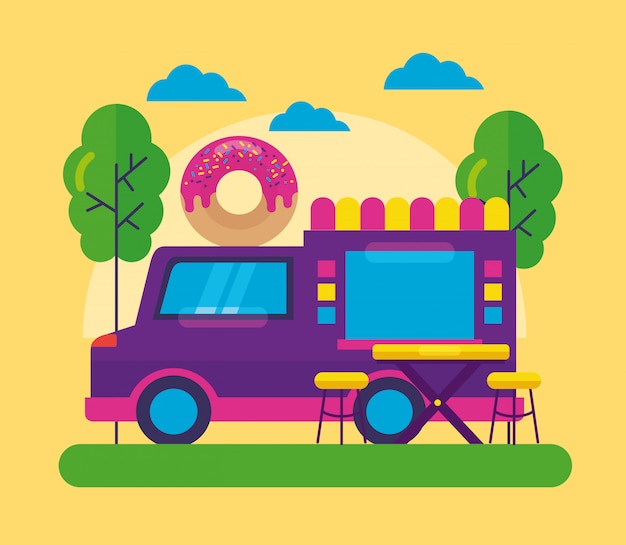 Vector gratuito diseño plano del festival de food trucks