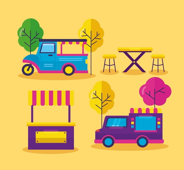 Vector gratuito diseño plano del festival de food trucks