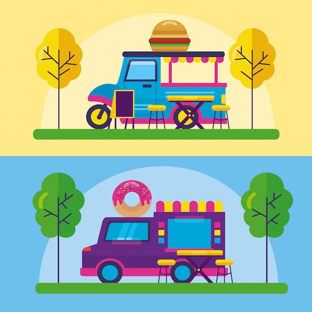 Vector gratuito diseño plano del festival de food trucks