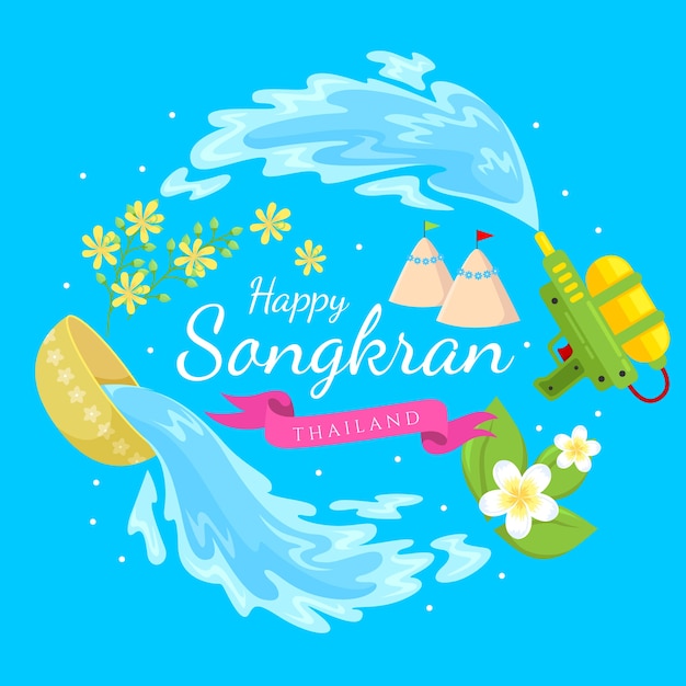 Vector gratuito diseño plano para festival songkran