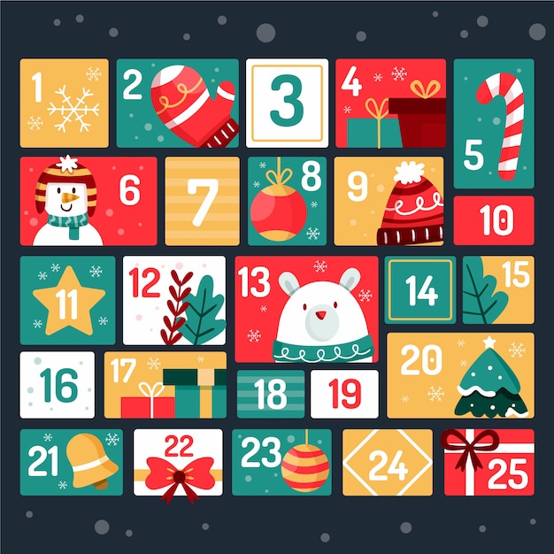 Diseño plano festivo adviento callendar