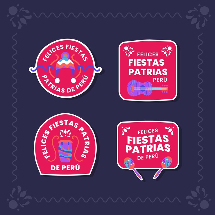 Vector gratuito diseño plano fiestas patrias peru etiquetas
