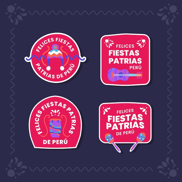 Diseño plano fiestas patrias peru etiquetas