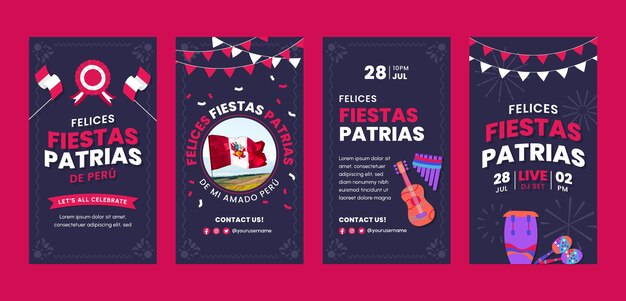 Diseño plano fiestas patrias peru historias de instagram