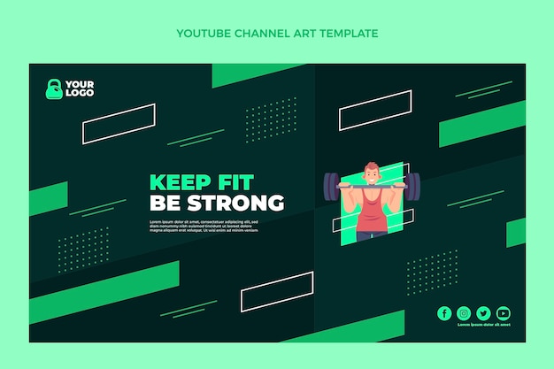 Vector gratuito diseño plano fitness canal de youtube arte