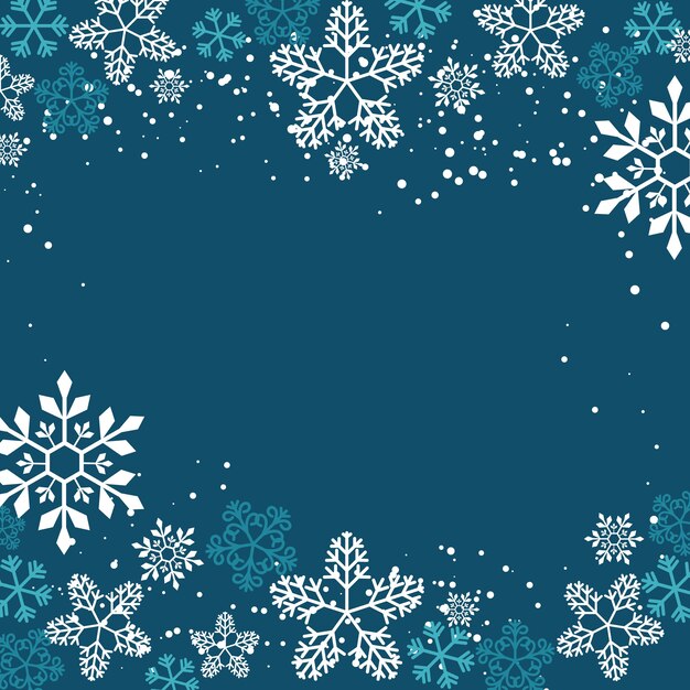 Diseño plano de fondo azul de marco de copo de nieve