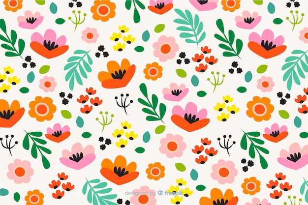 Diseño plano del fondo colorido de las flores