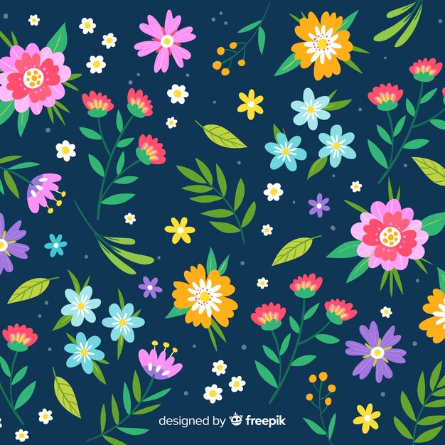 Diseño plano del fondo colorido de las flores