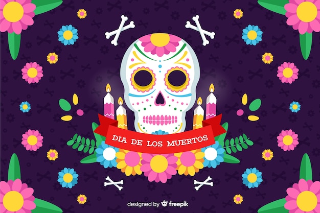 Diseño plano fondo día de muertos