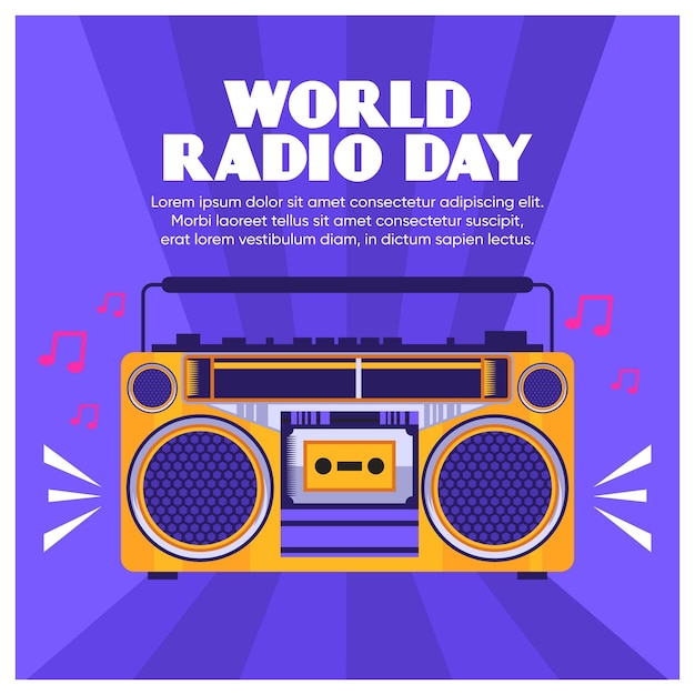 Diseño plano de fondo del día mundial de la radio con estéreo