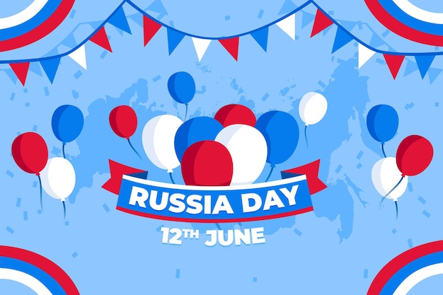 Diseño plano fondo del día de rusia con globos