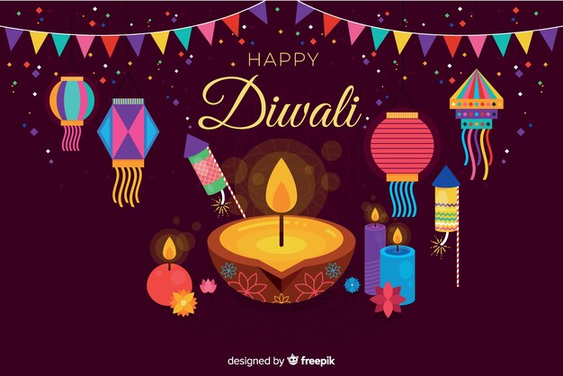 Diseño plano de fondo diwali