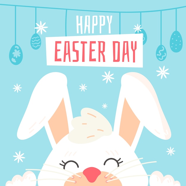 Vector gratuito diseño plano fondo feliz día de pascua con conejito