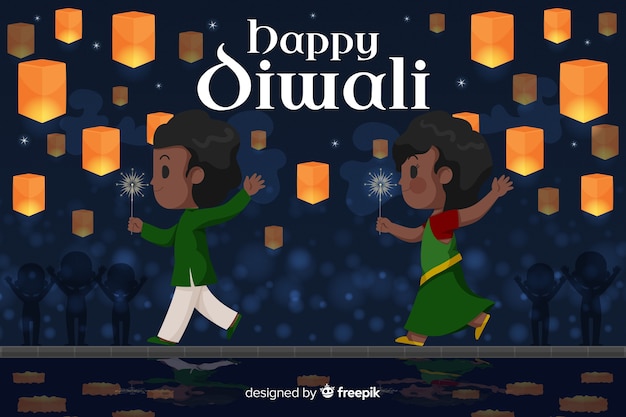 Diseño plano de fondo feliz diwali